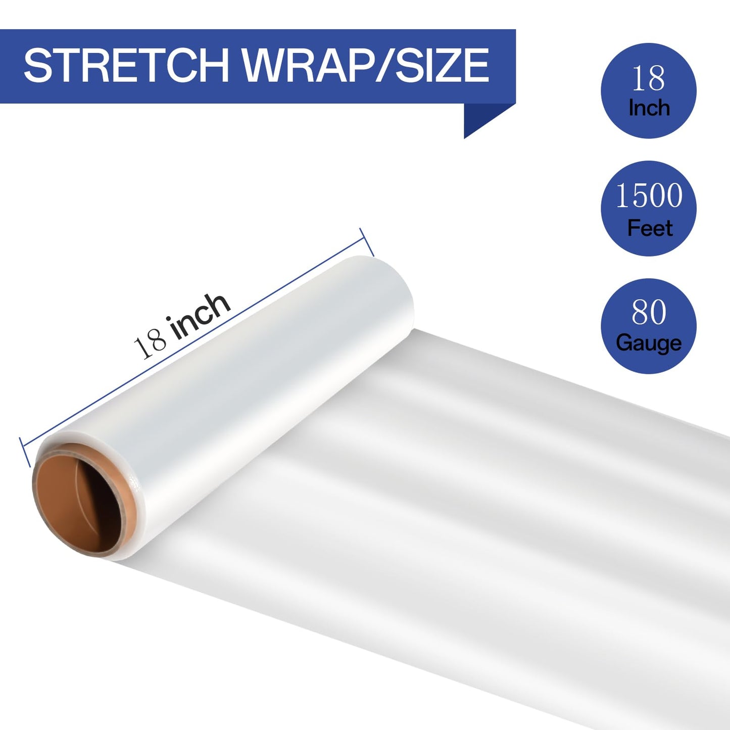 Stretch/Shrink Wrap Roll 18 Inch 1500ft,Heavy Duty 800% Stretch,Clear 80 Gauge Industrial Strength Stretch Film,Plastic Wrap for Pallet Wrap for Pallets,Packing, Shipping&Furniture Protection(4 Roll)