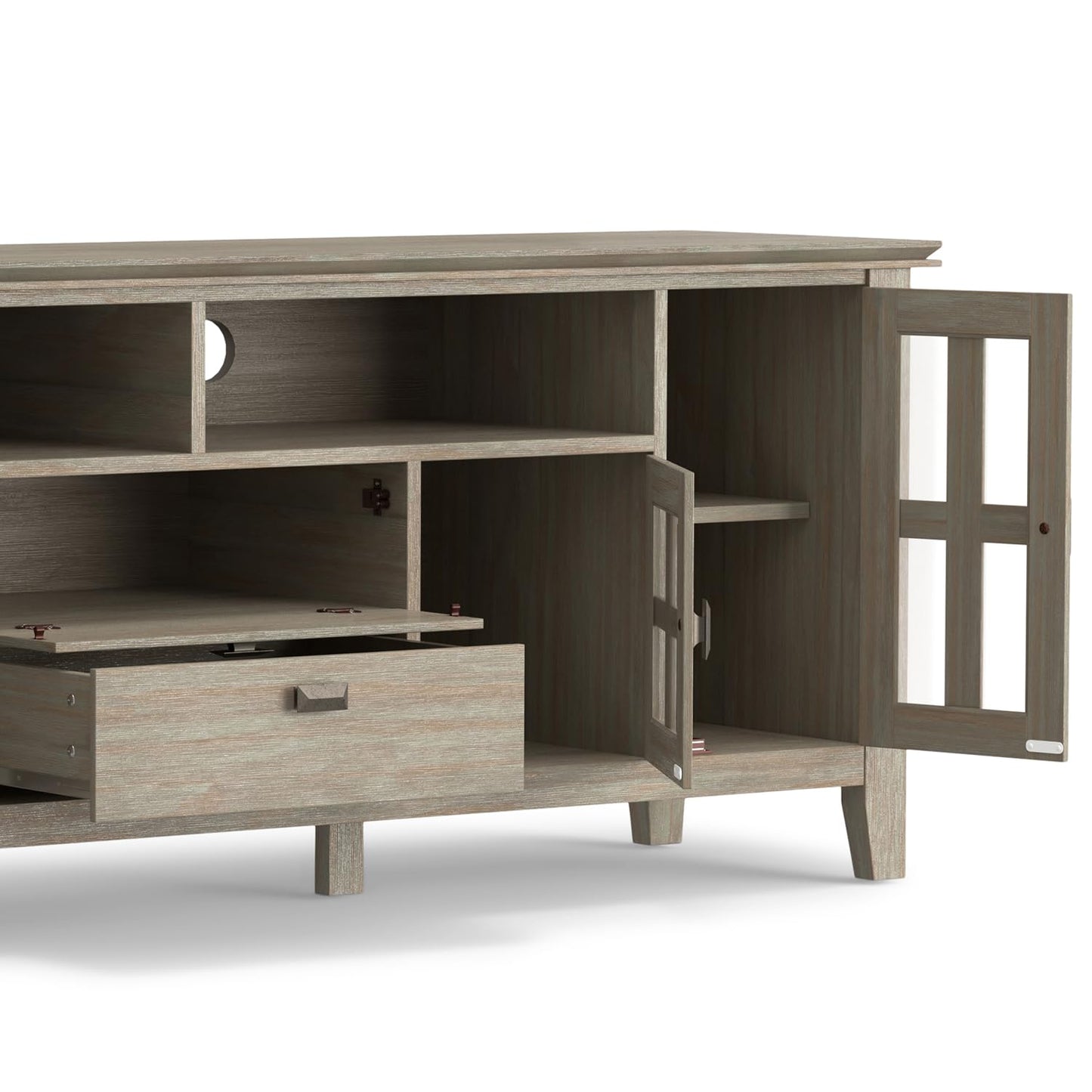 SIMPLIHOME Artisan TV Stand - 72 inch Wide Solid Wood Media Console in Distressed Grey, Contemporary Entertainment Center for Living Room for TVs up to 80 Inches with Drawers and Cable Management
