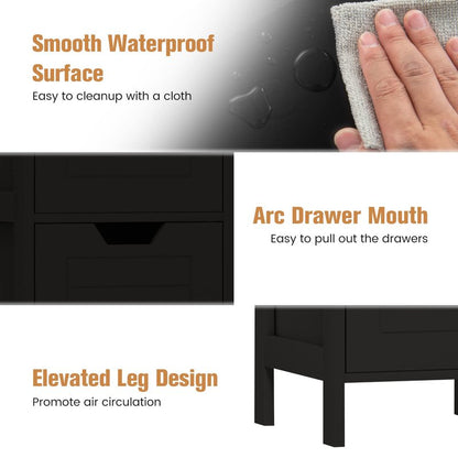 COSTWAY Bathroom Storage Cabinet, Freestanding Wooden Side Storage Cabinet with 2 Adjustable Drawers, Space-Saving Floor Cabinet for Living Room Bathroom Bedroom Entryway (Black)