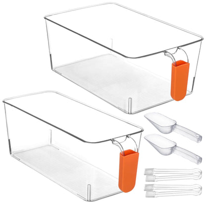 2 PCS Ice Bin with Scoop and Tong, Ice Bucket with Pull-out Handle for Freezer, 2 Sizes Clear Plastic Ice Container for DIY Drink Summer Party, 12.2 x 6.9 x 4.3 in, 12.2 x 4.9 x 4.3 in