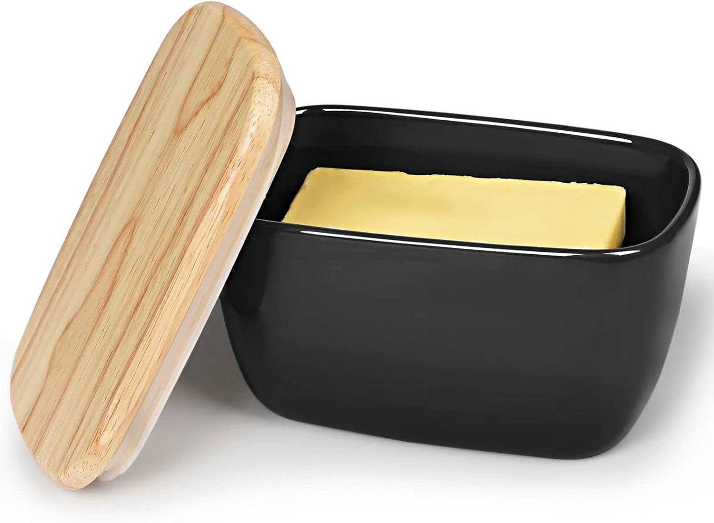 4 HAOTOP Porcelain Butter Dish Perfect for Sticks of Butter,Butter Container Large Ceramics Butter Holder with Lid