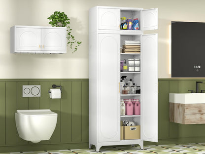 Polup Kitchen Pantry Cabinet, 90" Tall Metal Pantry Cabinet, Food Cupboards with Doors and Shelves, Freestanding Storage Cabinets for Dining, Living Room, 16"D x 32"W x 90"H, White, Assembly Required