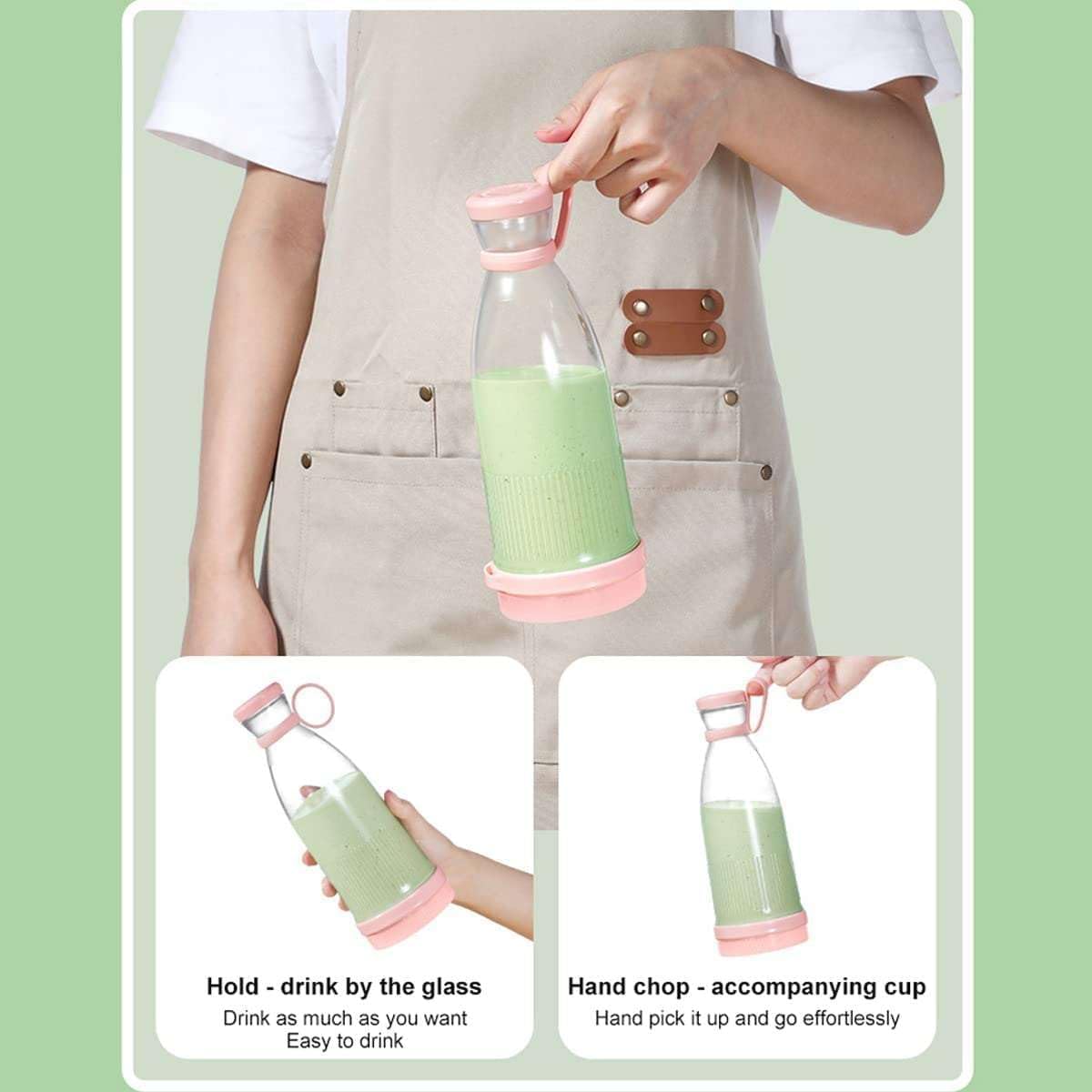 Personal Size 12.8 oz Blender for Smoothies, USB Charging, Rechargeable Mixers Fresh Fruit Juicers, Bottle Shape Mini