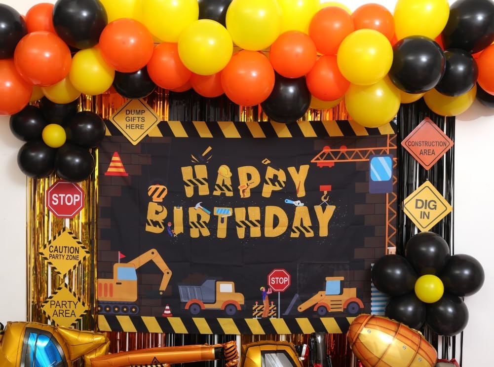 FIGEPO 96 Pack Set Construction Birthday Party Supplies Dump Truck Party Decorations Kits with Balloons Garland kit