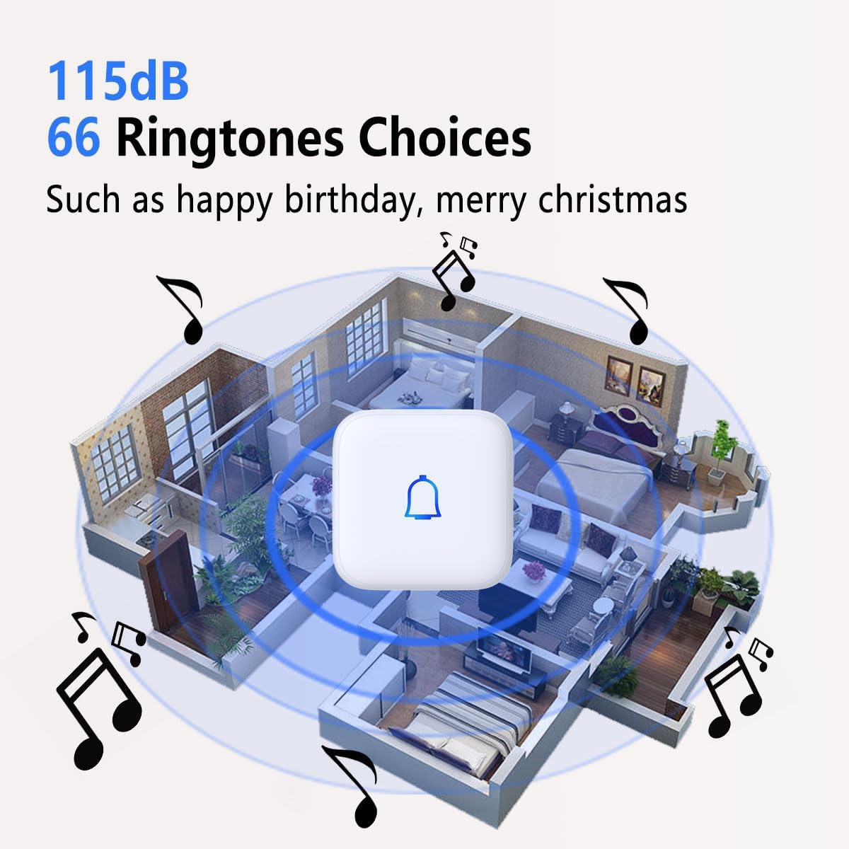 Classroom Doorbell Wireless Doorbell IP66 Waterproof 1000Ft 66 Chimes Mute Mode 115dB 7-Level Vol Loud Electric Door Bells for Home Office Classroom Kids Room Teachers & Hearing-Impaired