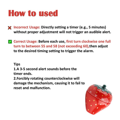 Fayelume Mechanical Kitchen Timer, Egg Timer Cute, Wind up Timer Manual, Visual Timer, Cooking Timer Trawberry Shaped for Classroom Hard Boiled Eggs
