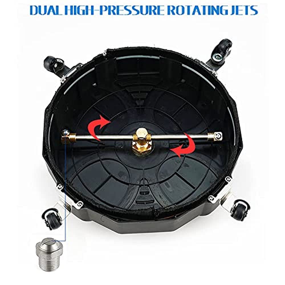 TRELVEX 13 Inch Surface Cleaner Pressure Washer Attachment with Wheels, with 2 Power Washer ExWands and 2 Replacement Nozzles, 3600 PSI