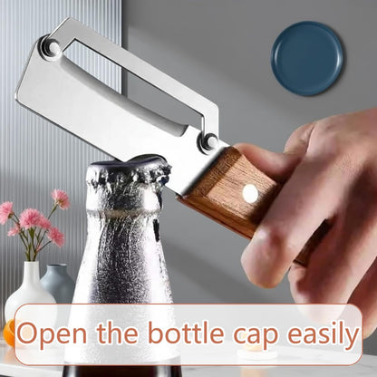 2 Pack Premium 2-in-1 Multi Functional Vegetable and Fruit Peeler with Bottle Opener, Wooden Handle, Stainless Steel Blade-Zero Snag, Smooth Glide Kitchen Tool for Potato, Carrot,Sugar Cane and More