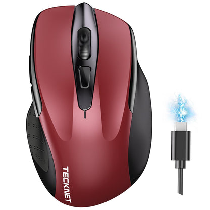 TECKNET Wireless Mouse (BT5.0/3.0 & 2.4G) Rechargeable 4800 DPI Silent USB A & Bluetooth Mouse 6 Buttons, Wide Compatibility - Grey