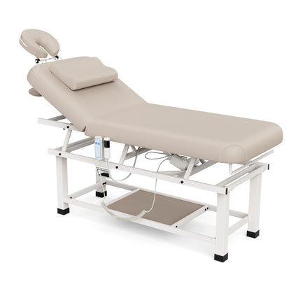 Heating Function 30 Wide x 75 Long Heavy Duty Electric Stationary Massage Table with Backrest Adjustable and Storage Space for Treatment/Medical Spa/Facial/Beauty/Massage Bed and More - Beige Gray