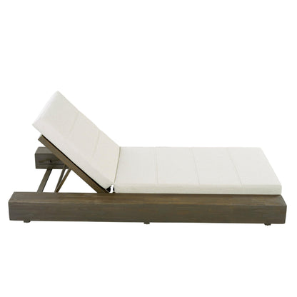 Christopher Knight Home Tory Acacia Wood Chaise Lounge Chair Outdoor Set of 4, Poolside Sun Lounger Recliner, Patio Outdoor Chaise Lounge with Cushions, Adjustable Backrest Lounge Sofa, Grey+Beige