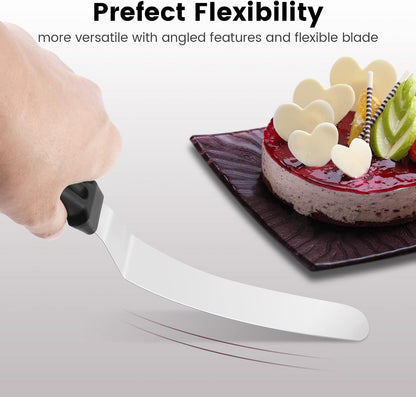 SIMEEGO Cake Offset Spatula Set, Icing Spatula with 6, 8, 10 Inch Stainless Steel Blades, Angled Frosting Tools