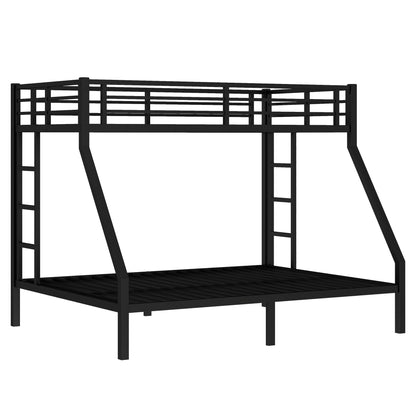 Bellemave Metal Twin XL Over Queen Bunk Bed with High Guardrail & Under-Bed Storage, Heavy Duty Bunk Beds Frame with 2 Side Ladders, Twin Over Queen Bunk Bed for Adults, No Box Spring Needed, Black