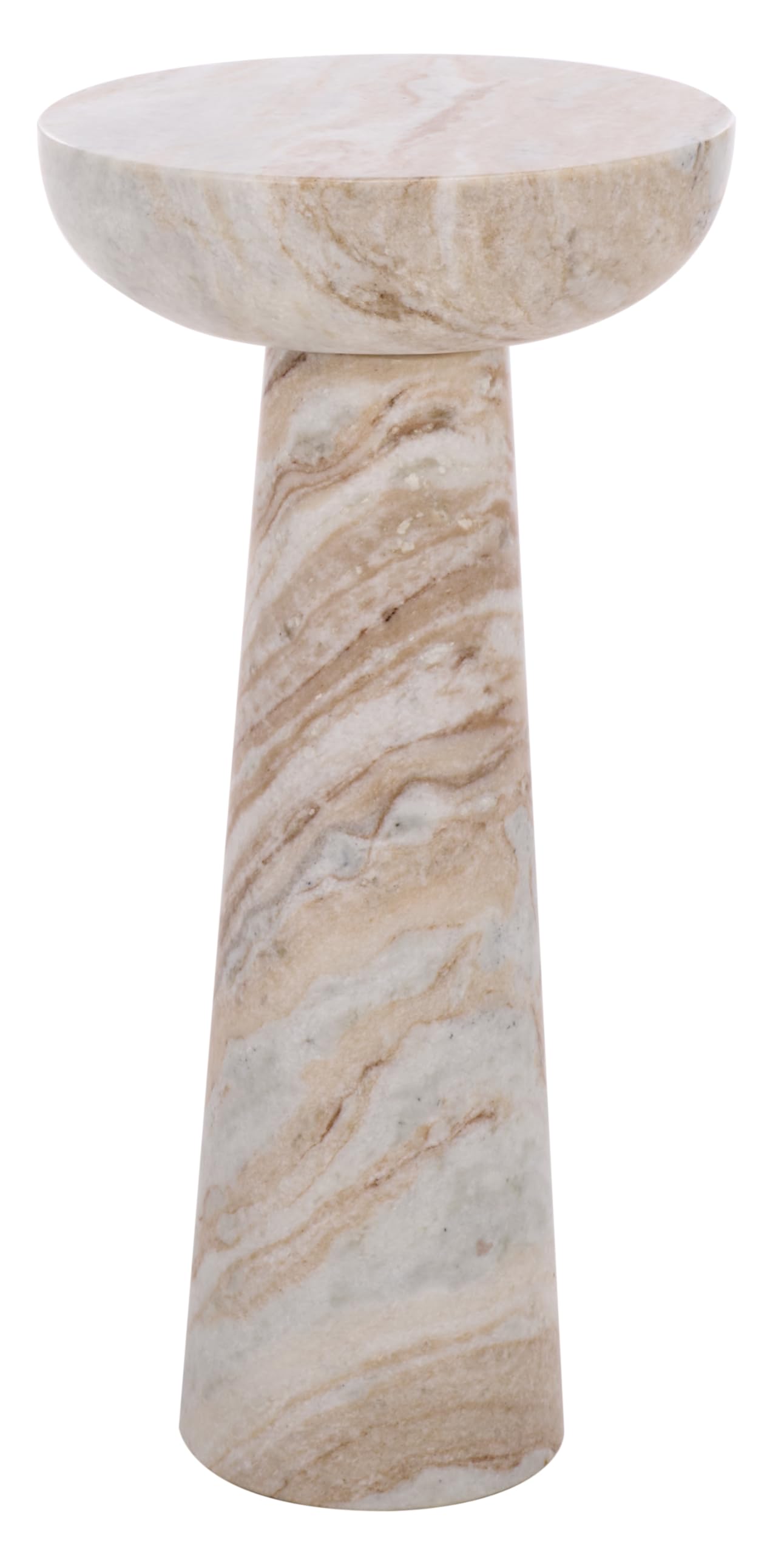 SAFAVIEH Couture Collection – Glendale White & Brown Round Marble Accent Table, Stone Pedestal Side Table, Modern Sculptural Design (SFV9766A)
