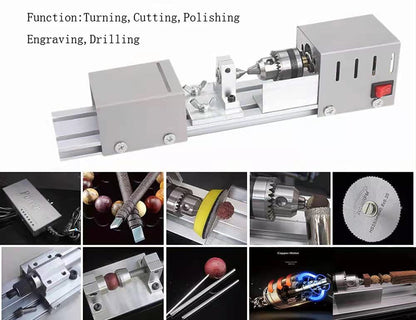 Jinegelela Professional mini Lathe Machine, Lathe Tools Woodworking Machine, Lathe Beads Polisher, CNC DIY Woodworking Wood Lathe Machine (Silver)