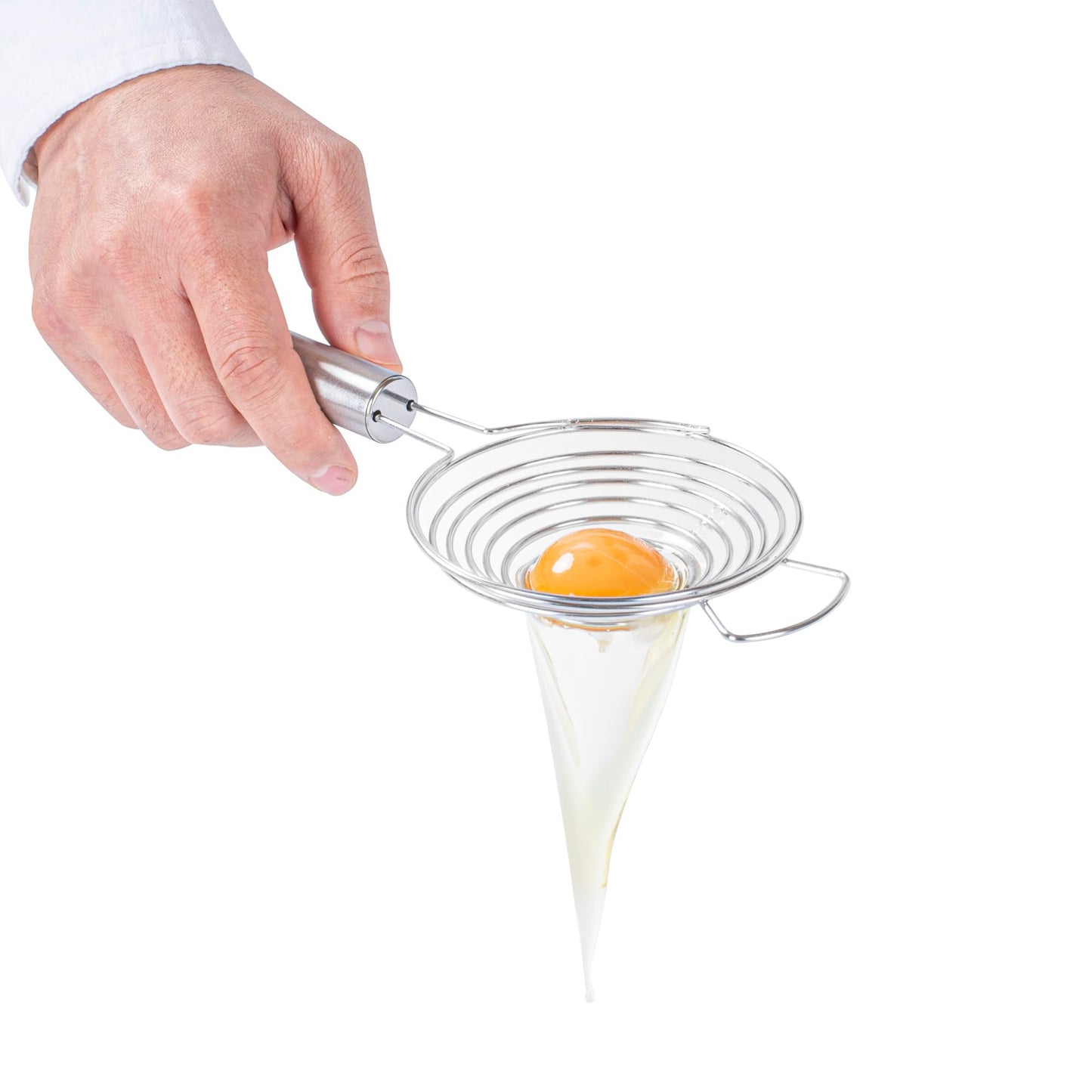 Restaurantware Met Lux 10.2 Inch x 3.5 Inch x 2 Inch Egg Separator 1 Spiral Egg White Separator - With Hanging Hole Dishwasher-Safe Stainless Steel Egg Yolk Separator For Kitchen