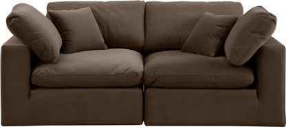 Meridian Furniture 189Brown-S80 Comfy Collection Modern | Contemporary Upholstered Modular Sofa with Soft Brown Velvet, Down Feather Cushions, 80" W x 40" D x 34.5" H, Brown