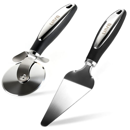 Usuit Premium Pizza Cutter Wheel and Server Set – Sharp Stainless Steel Slicer & Pie Server – Professional Dough Roller and Pastry Cutting Tools for Family Gatherings and Kitchen Parties