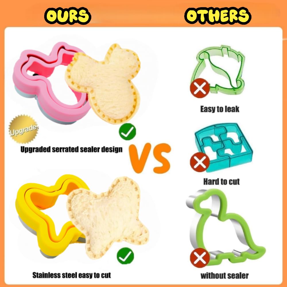 BANIC Uncrustable Sandwich Cutter, 24Pcs Sandwich Cutter and Sealer, Crustless Sandwich Cutter Heart Star Unicorn Dino Butterfly etc, Lunch & Bento Box Accessories