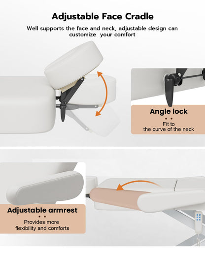 SyyBhb 6.7" Thickened Fully Electric Massage Table Professional for Clients, Customized Angle Adjustable and Electric Lift 3 Motor, Heavy Duty Frame, Exam/Treatment/Spa/Tattoo/Facial, White
