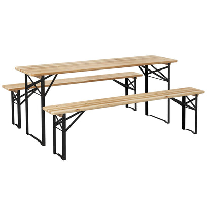 Portable Picnic Table and Bench Set, Outdoor Wooden Folding Camping Dining Table Set
