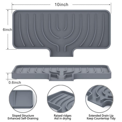 JOOKKI Sponge Holder for Kitchen Sink, Soap Tray for Sink & Counter, 9.8"×4.9" Soap Dish Mat, Silicone with Drain, Perfect for Kitchen, Scrubber, Bottle, Cup (Gray)