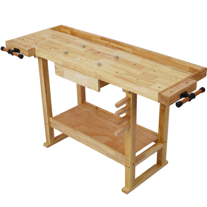 55-Inch Wood Workbench - Wooden Workbench for Garage Workshop and Home, with Clamps Set