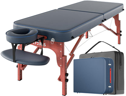 CLORIS 84" Professional Massage Table Portable Reinforced Wooden Leg Hold Up to 1100LBS 2 Folding Lightweight Spa Salon Tattoo Massage Bed Height Adjustable with Carrying Bag - Blue