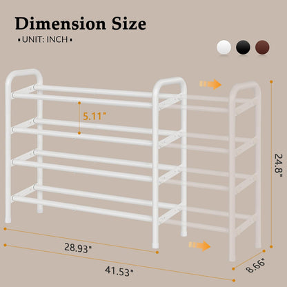 Closet,4 28 42, 24 Gewudraw Shoe Rack for Tier Shoe Organizer, Metal Shelf Can Expandable to for Bedroom, Entryway