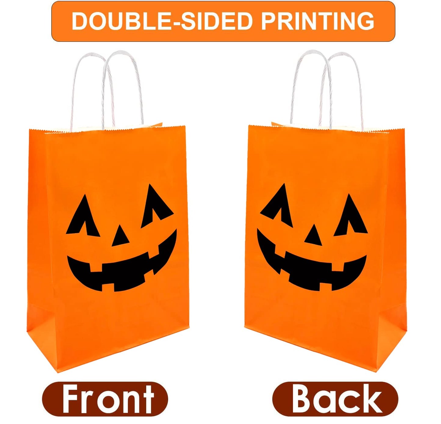 100 Pieces Halloween Pumpkin Gift Bags Trick or Treat Kraft Paper Candy Goodie Bags with Handle for Halloween Party Favors Supplies