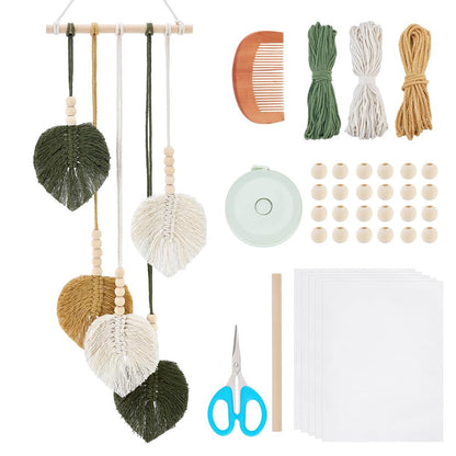 FREEBLOSS DIY Macrame Leaf Wall Hanging Kit Boho Leaves Wall Decor Handmade Macrame Tapestry Wall Art for Home Decoration Bedroom Living Room, with Instruction