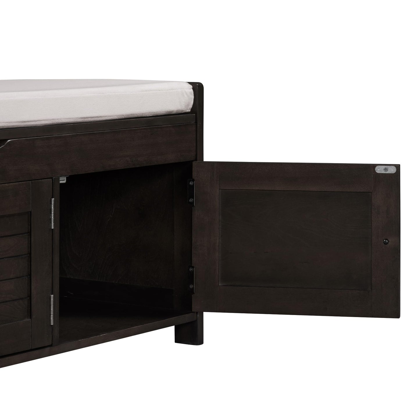 Jintop Wood Storage Bench 3 Shutter-Shaped Doors,Multifunction Shoebox,W/ 2 Size and Removable Cushion & Hidden Savings Space,for Entryway,Bedroom,Living Room,Espresso, 43.5"