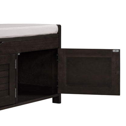 Jintop Wood Storage Bench 3 Shutter-Shaped Doors,Multifunction Shoebox,W/ 2 Size and Removable Cushion & Hidden Savings Space,for Entryway,Bedroom,Living Room,Espresso, 43.5"