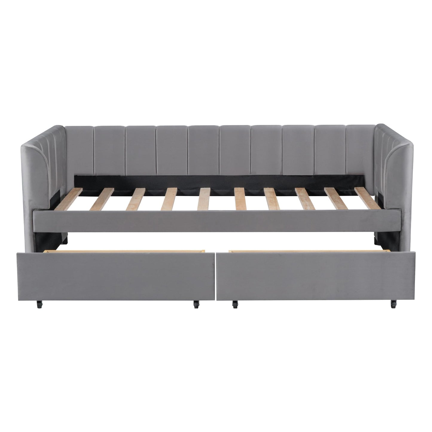 Bellemave Twin Size Daybed with 2 Storage Drawers & Upholstered Ergonomic Design Backrest,Velvet Day Bed Wood Slats, Modern Space Saving Sofabed for Bedroom,Living Room, Easy Assembly (Gary)