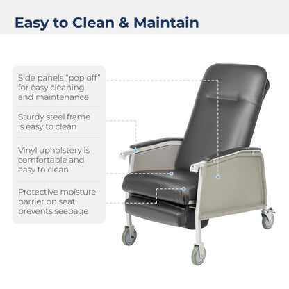 Drive Medical 3 Position Heavy Duty Bariatric Geri Chair Recliner, Reclining Clinical Chair with Armrests and Tray, Extra Wide Seat, Charcoal