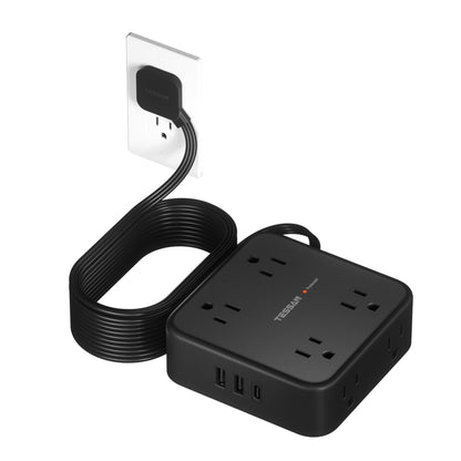 TESSAN Surge Protector Power Strip, 5 Ft Flat Plug Extension Cord with 3 USB (1 USB C) 8 Outlets, 900J Surge Protection, 3 Sided Outlet Extender with Power Switch for Office, Dorm Room Essentials