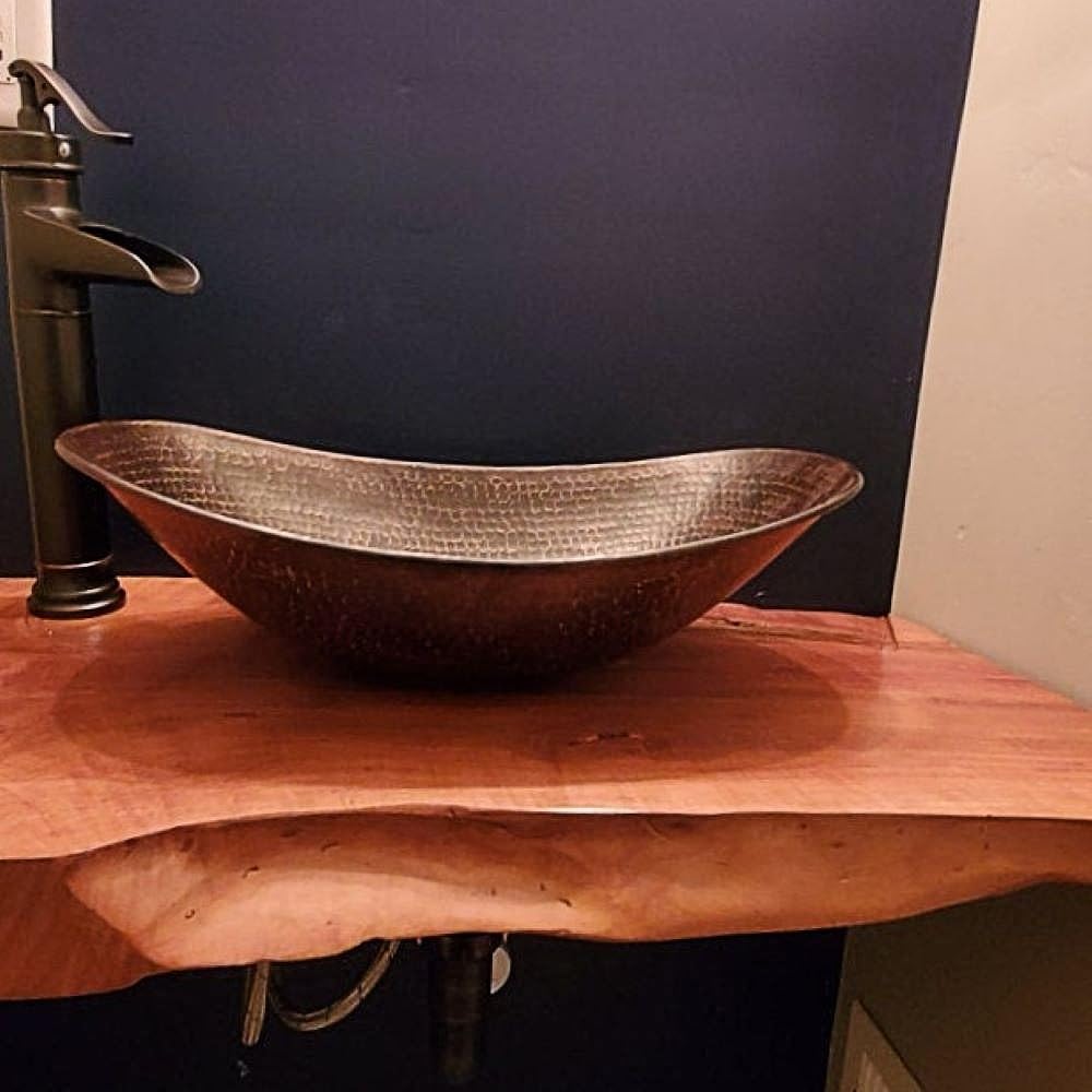 Simply Copper 17" Copper Vessel Bathroom Sink with Included Pop Up Drain and 13" ORB Waterfall Faucet