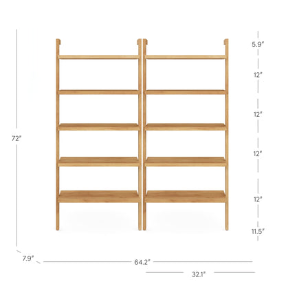 Nathan James Beacon Bohemian 5 Tier Bookshelf, Wall Mounted Bookcase, Solid Wood Bookshelf in Warm Pine, Set of 2