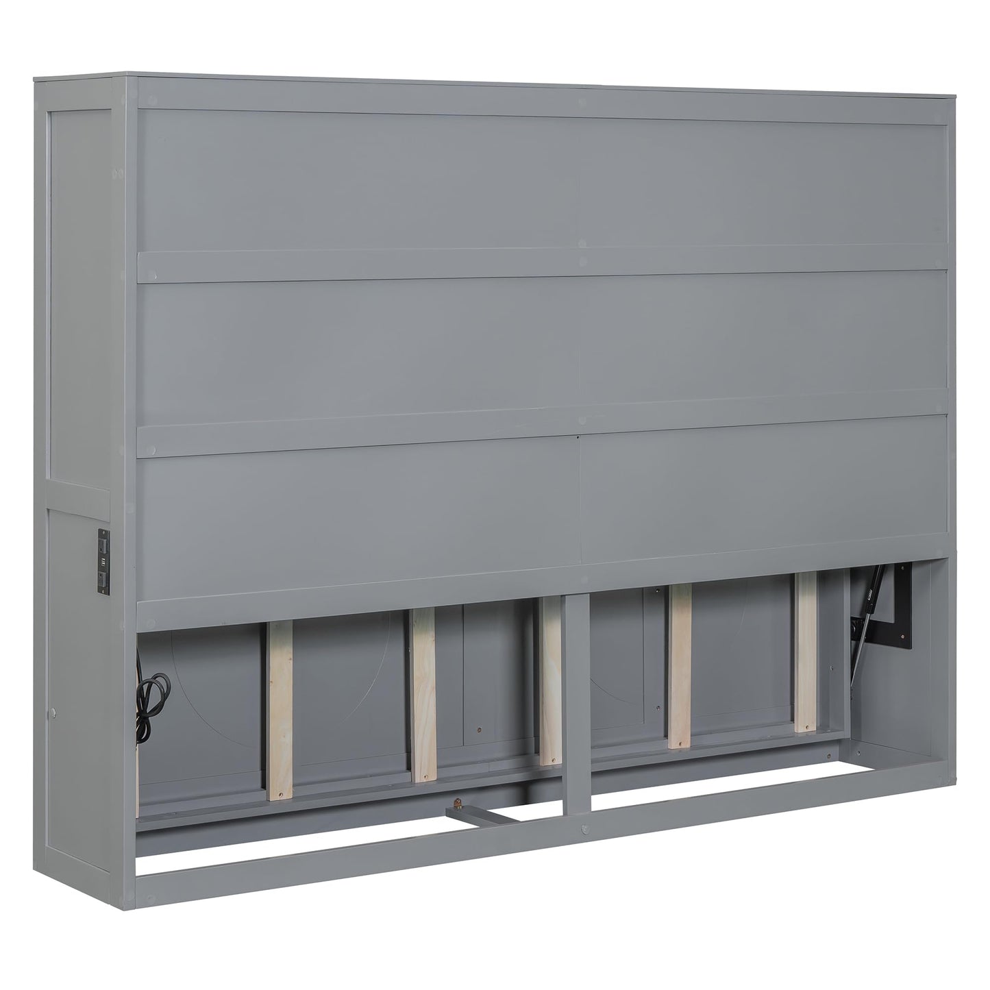 Ball & Cast Full Size Wall Cabinets Murphy Bed with Charging Station and Slat Support,Wood Hideaway Cabinet Platform Beds w/Leg & Lock,can be Folded,Space-Saving,for Small Room,Dorms,Gray