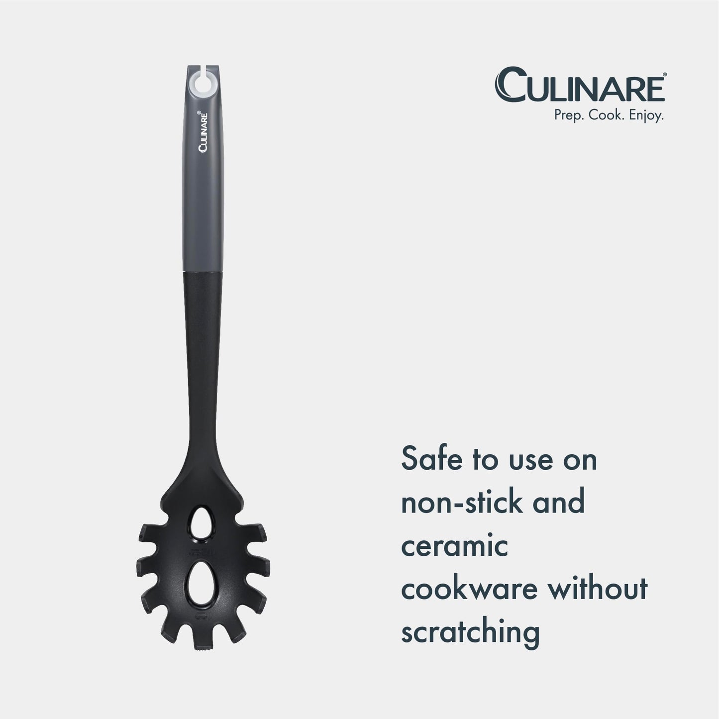 Culinare Spaghetti Spoon with Portion Measure, Heat Resistant Pasta Server Safe for Non Stick Cookware, Dishwasher Safe