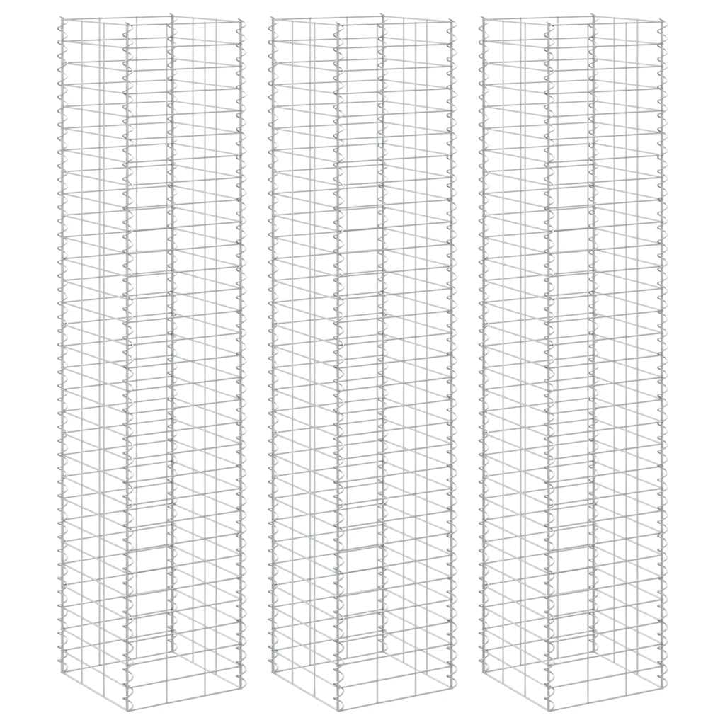 Foknhdi 3-Pack Large Silver Gabion Raised Garden Bed 78.7 in Tall Rust-Proof Iron Planter Box for Outdoor Patio, Balcony & Courtyard