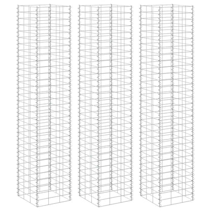 Foknhdi 3-Pack Large Silver Gabion Raised Garden Bed 78.7 in Tall Rust-Proof Iron Planter Box for Outdoor Patio, Balcony & Courtyard