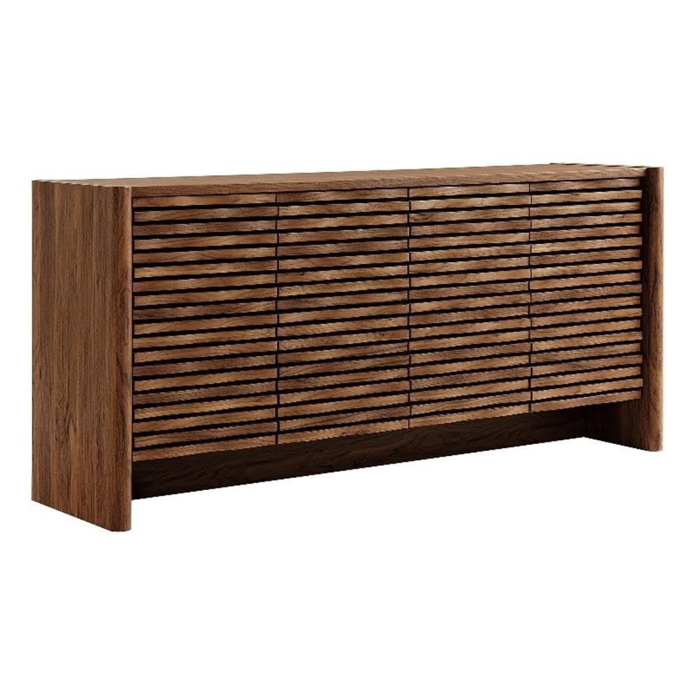 Modway Emric Wave 66-Inch Mid-Century Modern Sideboard Buffet Cabinet in Walnut