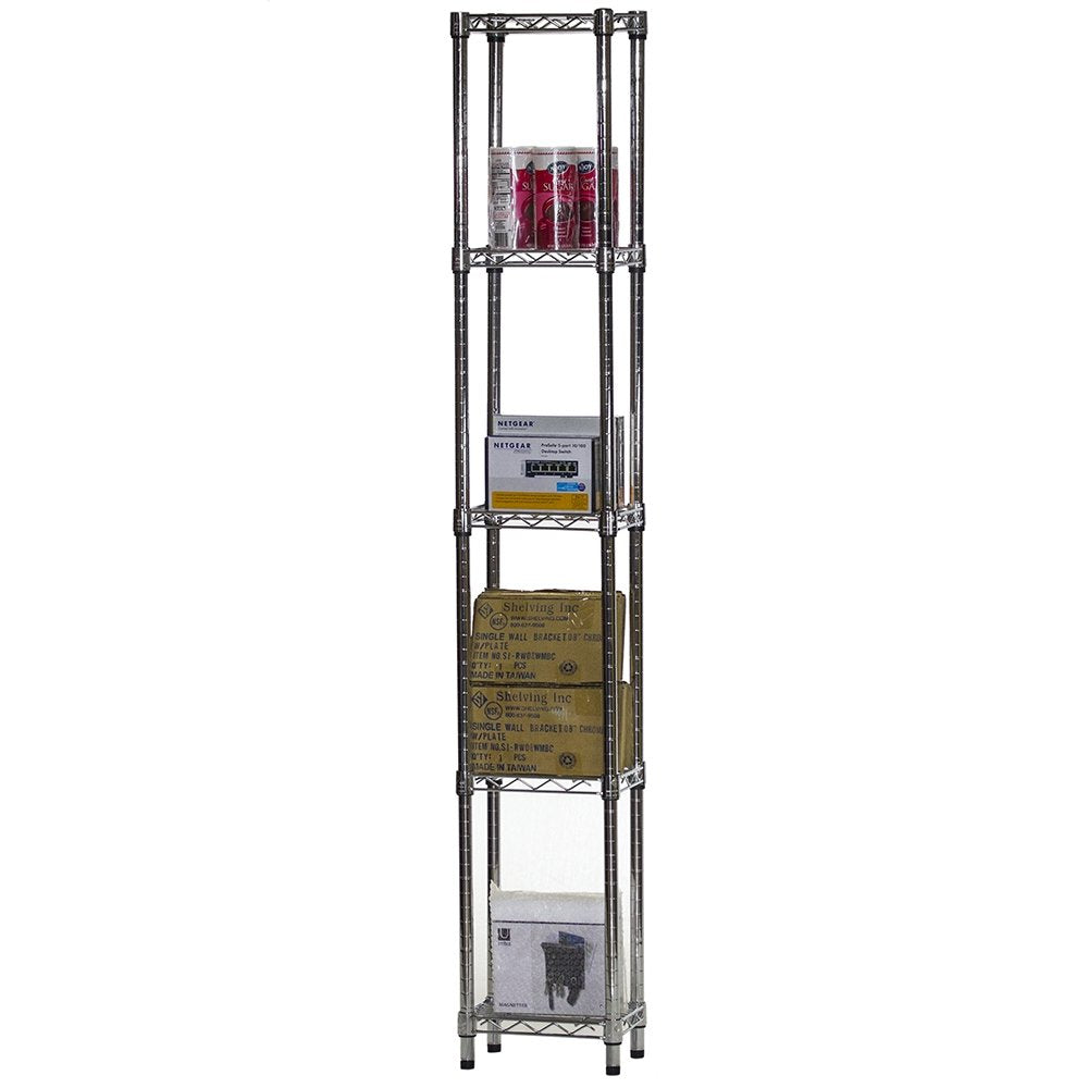 SI 5-Tier Chrome Wire Shelving Unit, 8" d x 12" w x 84" h, 800lbs Capacity Each, Modern Industrial Style, Perfect for Kitchen, Office, Garage, Bathroom, or Basement
