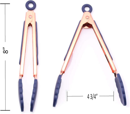 COOK WITH COLOR Stainless Steel Silicone Tipped Tongs Set - 2 Pc Mini Kitchen & BBQ Tongs, Blue