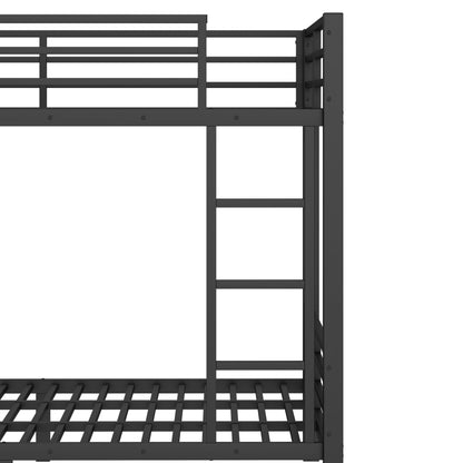 Bellemave Bunk Bed Queen Over Queen,Metal Bunk Bed with Shelf and Guardrails,Queen Bunk beds with Storage Drawers and Clothes Hooks for Kids, Teens & Adults（Black）