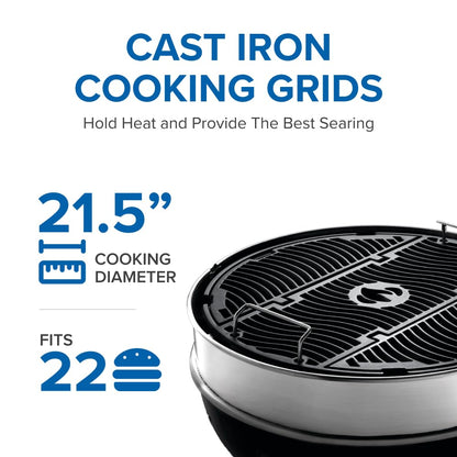 Napoleon PRO22 Charcoal Kettle Grill with Folding Cart, Black, Porcelain-Enameled Lid and Bowl, Chrome-Plated Cooking Grid