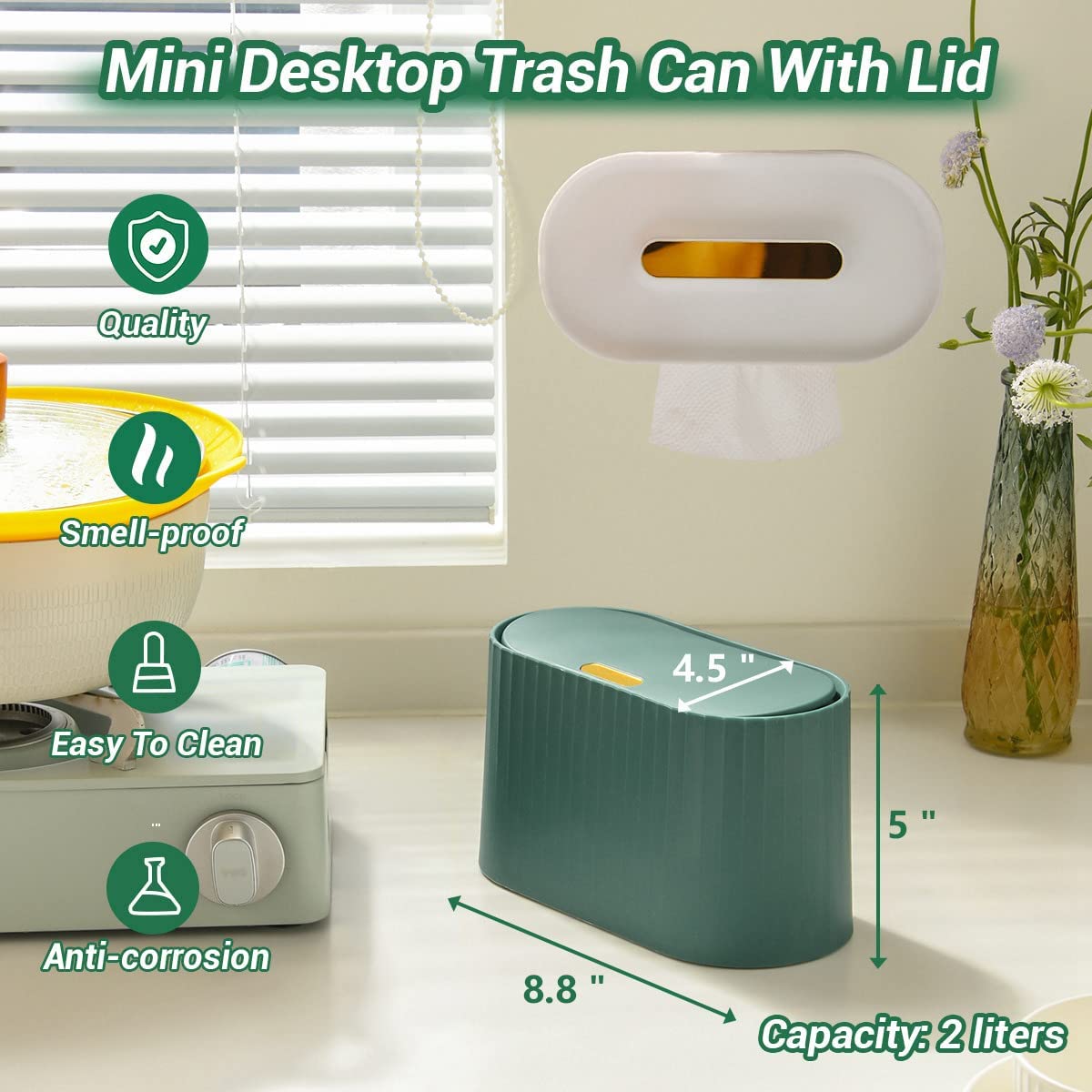 GILIF Mini Desktop Trash Can with Lid, Tiny Press Type Garbage Can with 90pcs Trash Bags for Countertop Waste