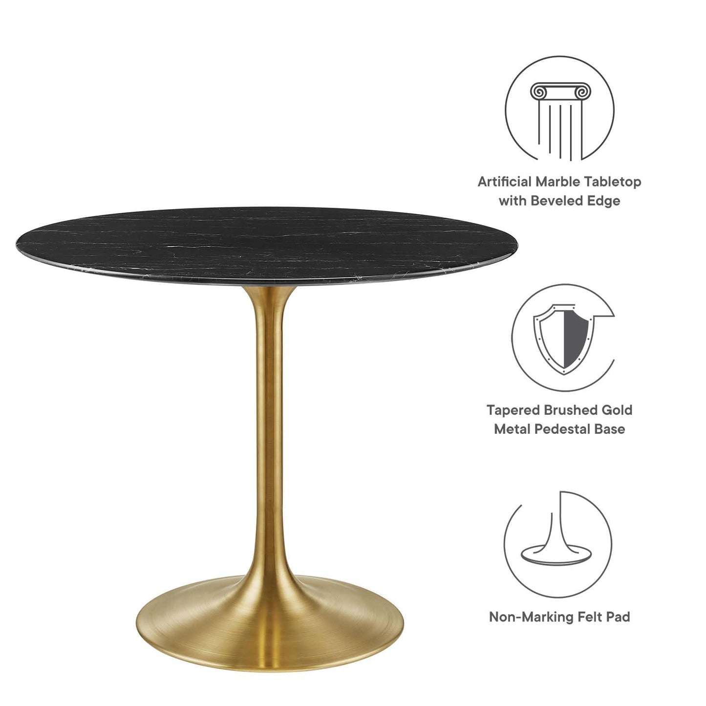 Modway Lippa Dining Table, 36", Gold Black