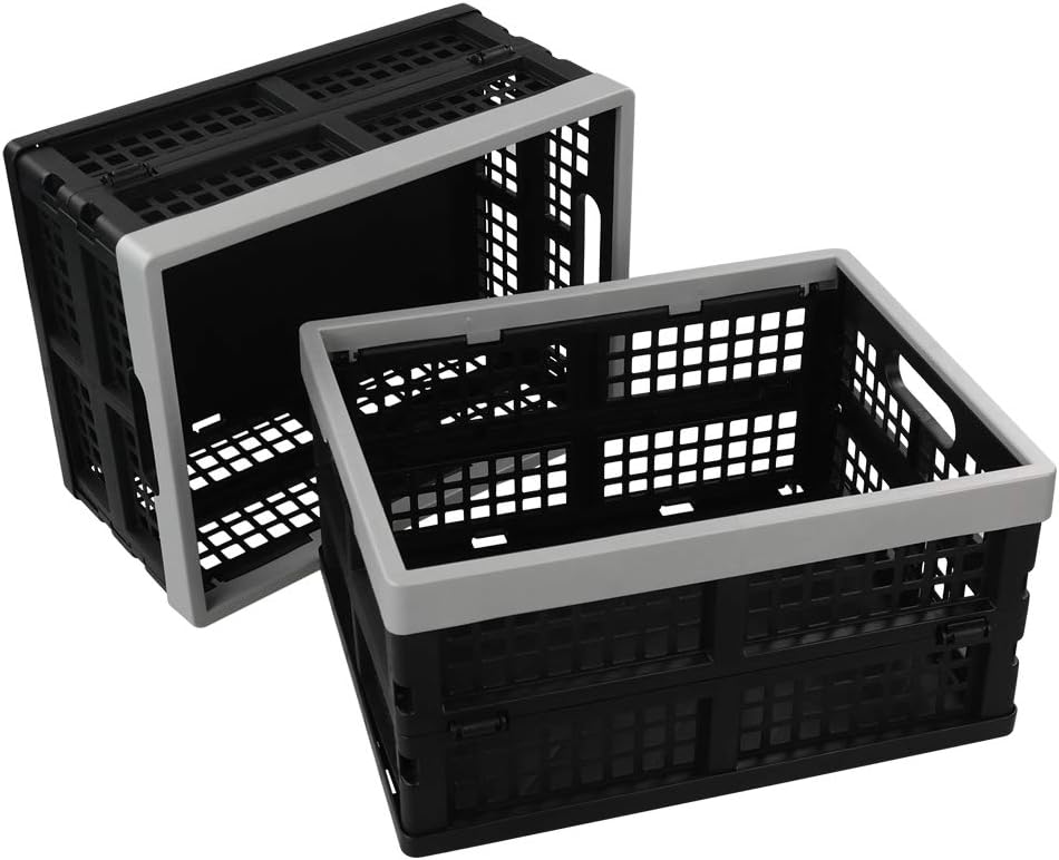 16 L Plastic Folding Storage Crates, Collapsible Plastic Crate, 2 Packs